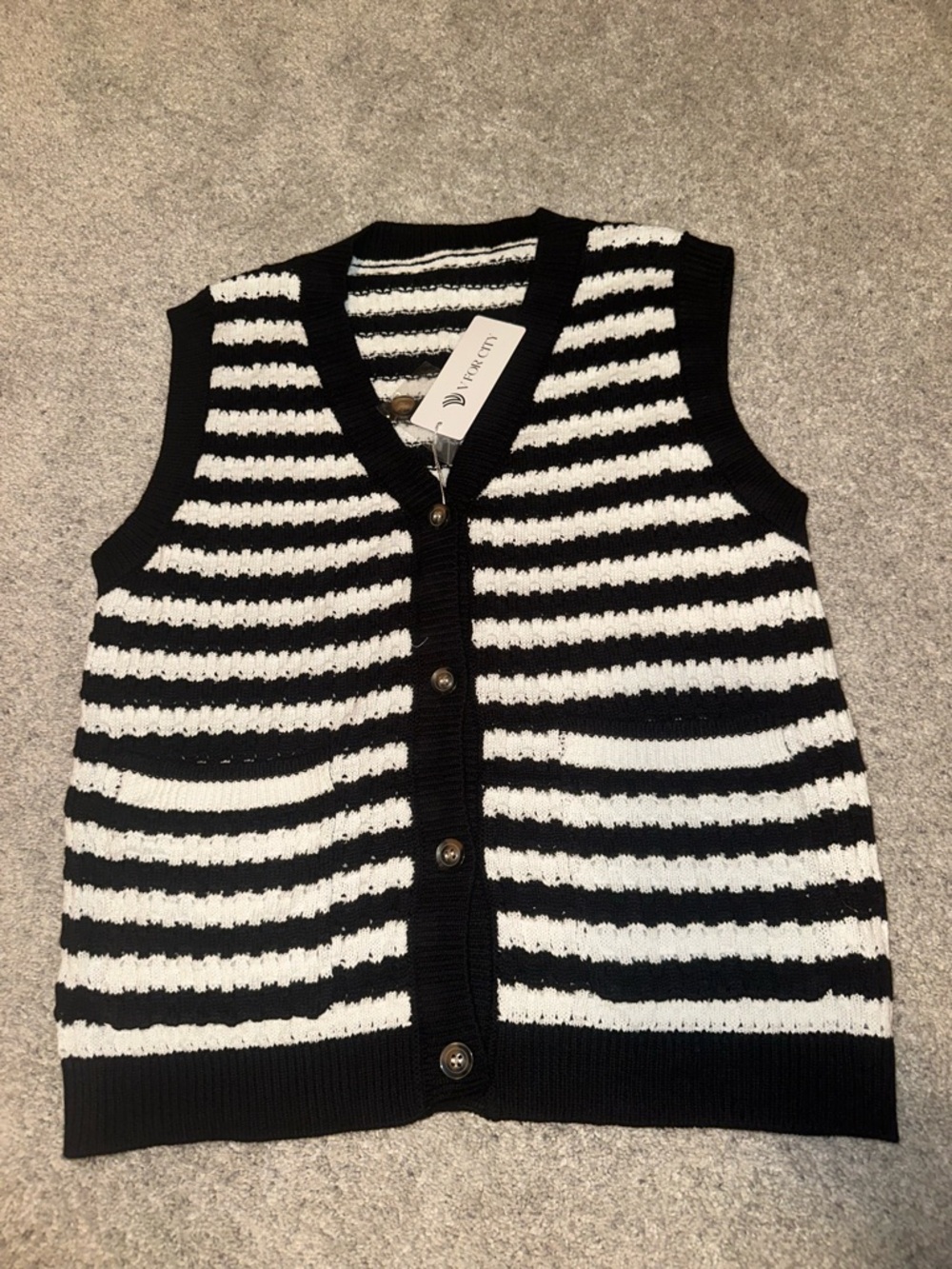 Black and White Striped Knit Button Vest Top - size small - NWT